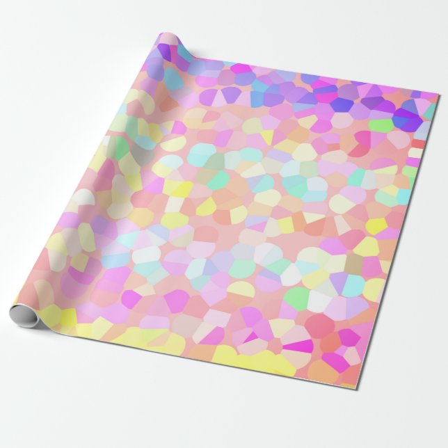 Bright Yellow Pink Green Blue Mosaic Pattern Wrapping Paper (Unrolled)