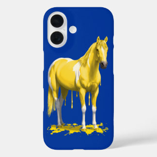 Bright Yellow Pinto Dripping Wet Paint Horse iPhone 16 Case