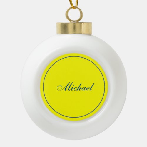 Bright Yellow Plain Elegant Professional Modern Ceramic Ball Christmas Ornament