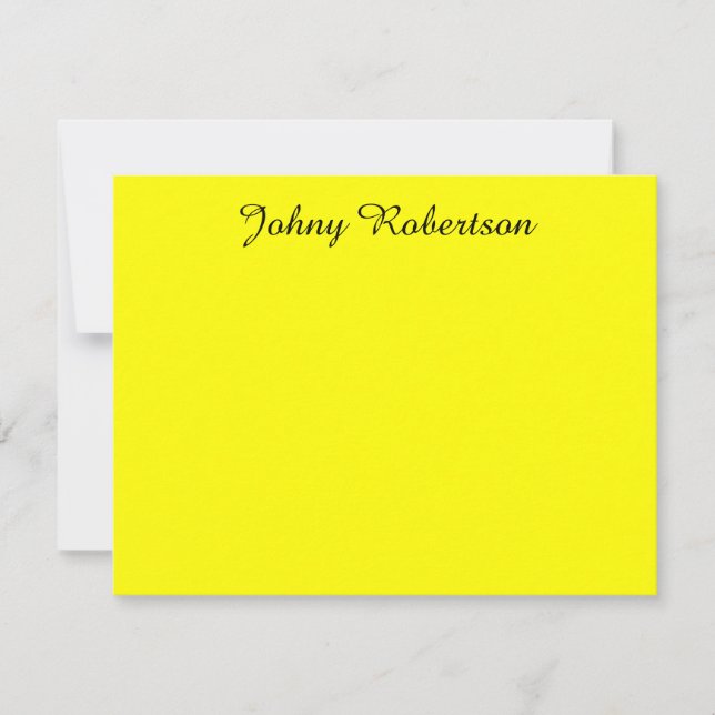 Bright Yellow Plain Elegant Professional Modern Note Card (Front)