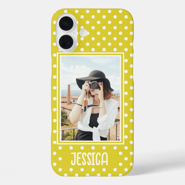 Bright Yellow Polka Dot Custom Photo and Name Case-Mate iPhone Case (Back)