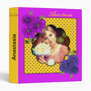 Bright yellow polka dot, retro, polka dot, yellow, 3 ring binder