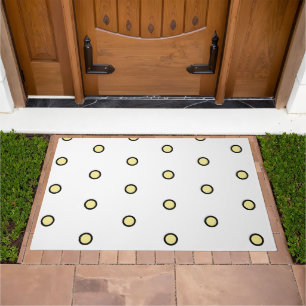 Bright Yellow Polka Dots Black Outline Pattern Doormat