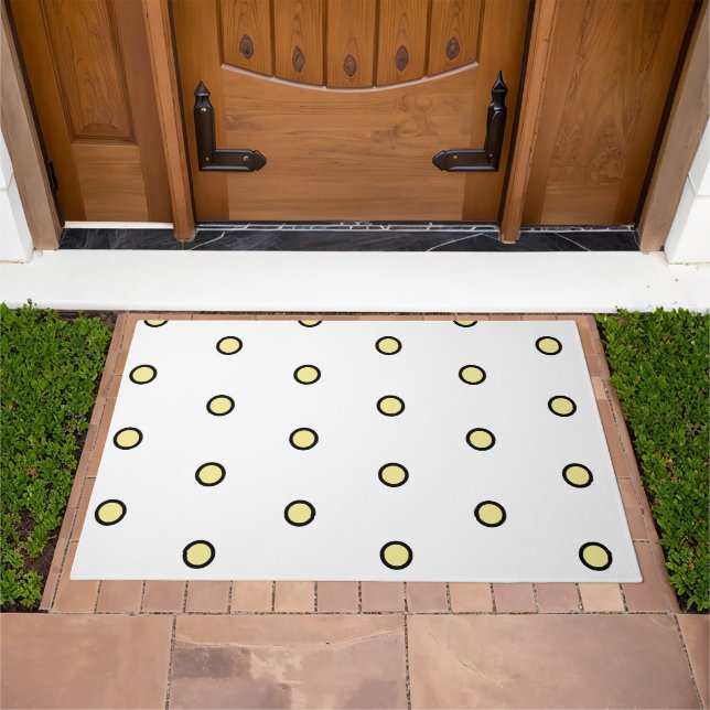 Bright Yellow Polka Dots Black Outline Pattern Doormat (Outdoor)
