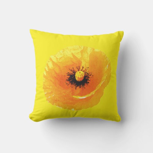 Bright Yellow Poppy Flower Floral Abstract Wedding Outdoor Pillow