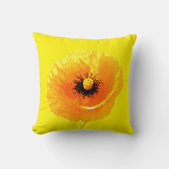 Bright Yellow Poppy Flower Floral Abstract Wedding Throw Pillow (Front)