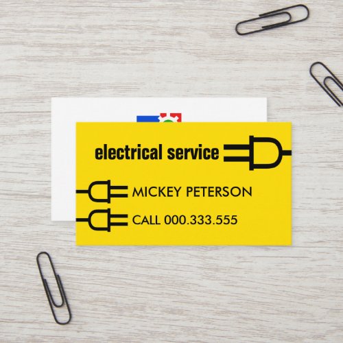 Bright Yellow Power Plug Wiring Business Card