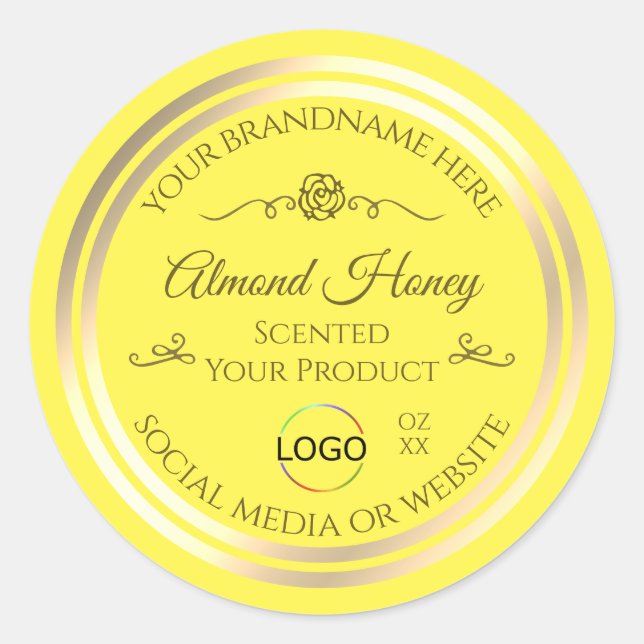 Bright Yellow Product Label Gold Frame with Logo (Front)