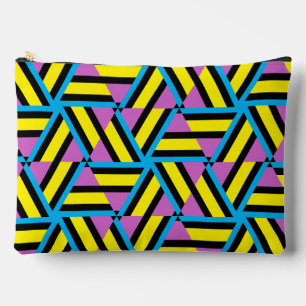 Bright Yellow Purple Aqua Black Geometric Pattern Accessory Pouch