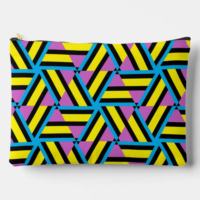 Bright Yellow Purple Aqua Black Geometric Pattern Accessory Pouch (Front)