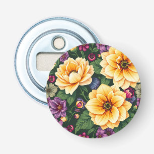 Bright Yellow & Purple Flowers Colorful Floral Bottle Opener