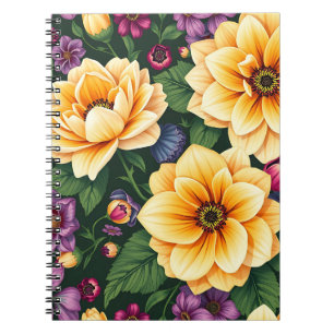 Bright Yellow & Purple Flowers Colorful Floral Notebook