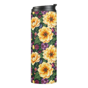 Bright Yellow & Purple Flowers Colorful Floral Thermal Tumbler