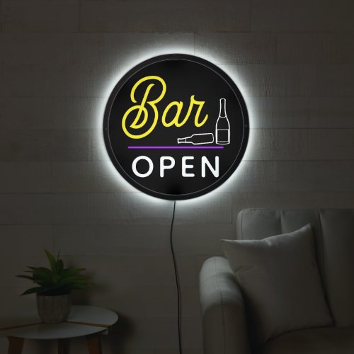 Bright Yellow Purple White Retro Bar Open LED Sign