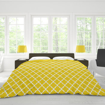 Bright Yellow Quatrefoil Tiles Pattern Duvet Cover by heartlockedhome at Zazzle