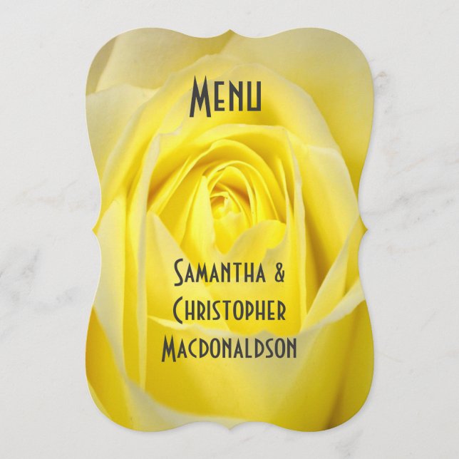Bright yellow rose flower wedding menu (Front)