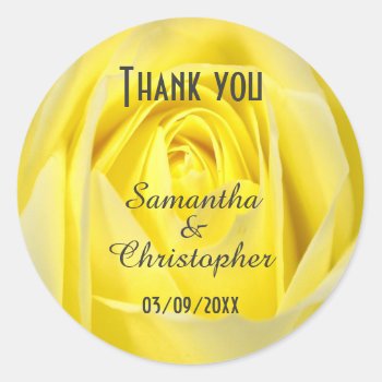 Bright Yellow Rose Flower Wedding Thank You Classic Round Sticker by personalized_wedding at Zazzle