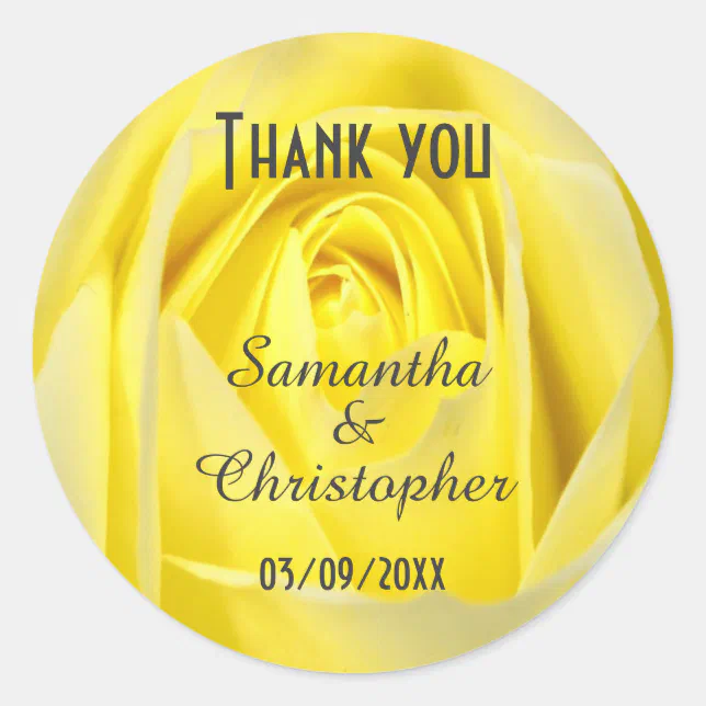 Bright Yellow Rose Flower Wedding Thank You Classic Round Sticker Zazzle