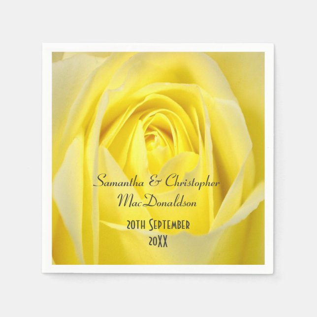 Bright yellow rose flowers country wedding napkins (Front)