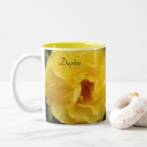 Bright Yellow Rose Flowers Mirrored Image Two_Tone Coffee Mug