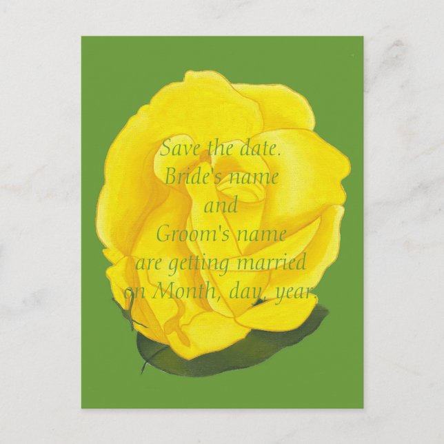 Bright yellow rose Save the date wedding postcards (Front)