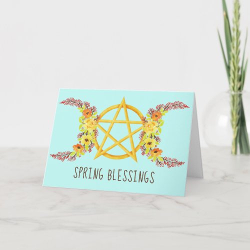 Bright Yellow Rose Spring Triple Moon Pentacle Holiday Card