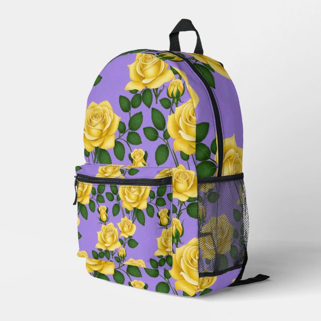 Bright Yellow Roses With Green Leaves  Printed Backpack (Back Corner Right)
