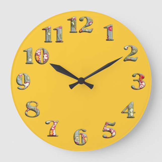 Bright yellow round clock with big cute numbers 08 (Front)