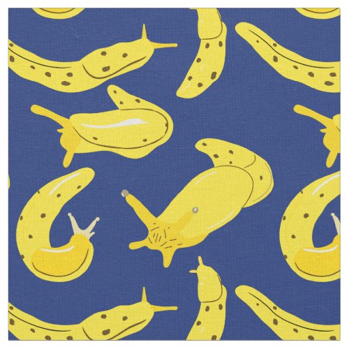 Bright Yellow Royal Blue Banana Slugs Illustrated Fabric