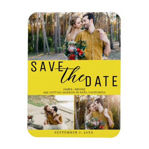 Bright Yellow Save the Date Wedding 3 Photos Magnet