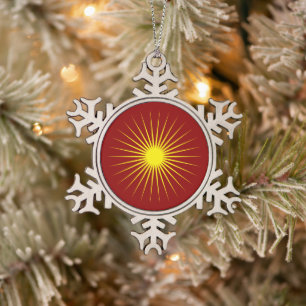Bright Yellow Shining Star Mark Christmas Red Snowflake Pewter Christmas Ornament