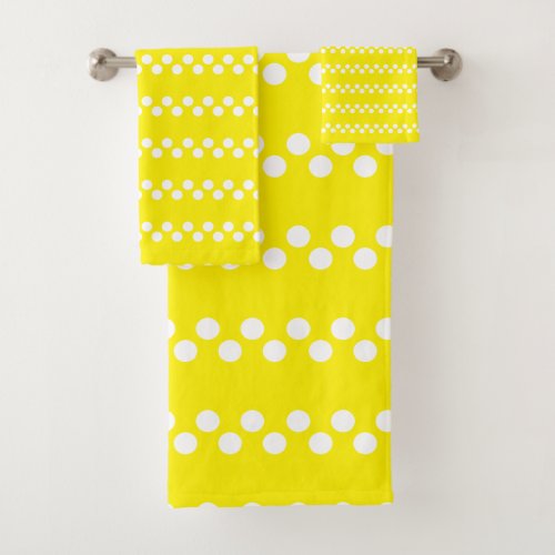 Bright Yellow Small white Polka Dot Pattern Bath Towel Set