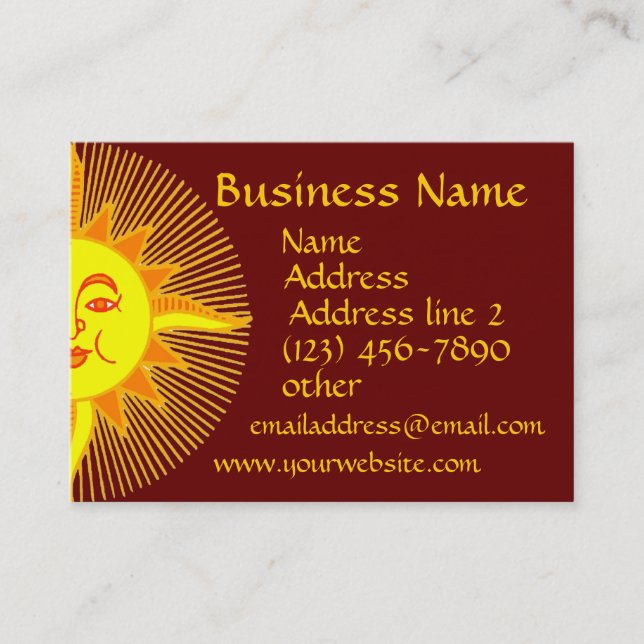 Bright Yellow Smiling Sun Business Cards (Front)