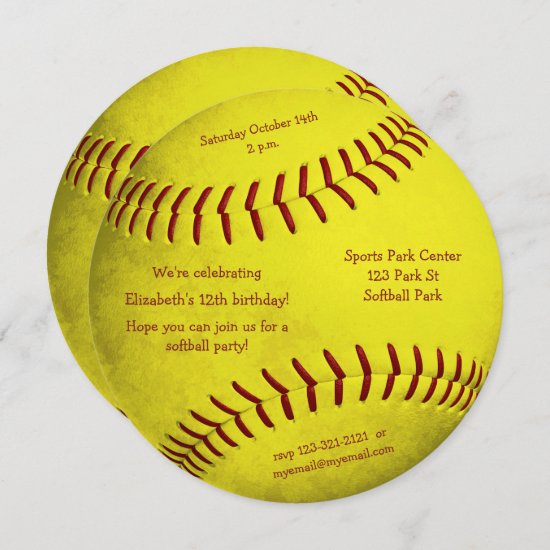 bright yellow softball themed girls sports party announcement