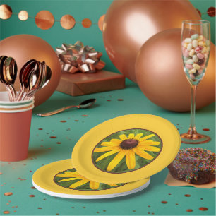 Bright Yellow Solo Rudbeckia Photograph Picnic Paper Plates