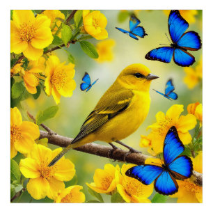 Bright Yellow Songbird Perched on a Branch Acrylic Print