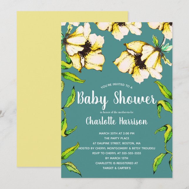 Bright Yellow Spring Flower Garden Baby Shower Invitation (Front/Back)