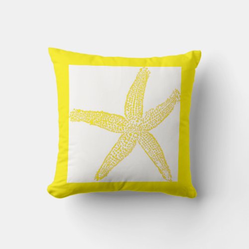 Bright Yellow Starfish Frame White Background Cool Throw Pillow