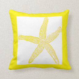 Bright Yellow Starfish Frame White Background Cool Throw Pillow