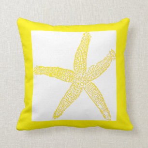 Bright Yellow Starfish Frame White Background Cool Throw Pillow