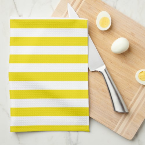 Bright Yellow Stripes Lemon Citrus Slices Monogram Kitchen Towel