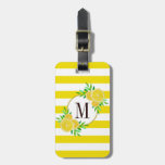 Bright Yellow Stripes Lemon Citrus Slices Monogram Luggage Tag