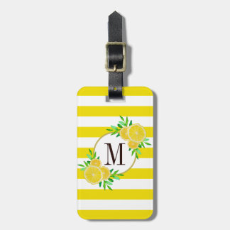 Bright Yellow Stripes Lemon Citrus Slices Monogram Luggage Tag