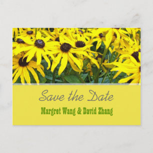 Bright yellow summer daisy flowers save the date announcement postcard
