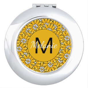 Bright Yellow Summer Floral Pattern Personalised Compact Mirror