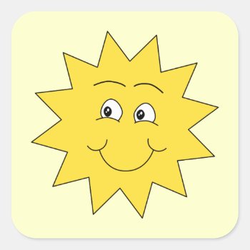 Bright Yellow Summer Sun. Smiling Face. Square Sticker by Graphics_By_Metarla at Zazzle