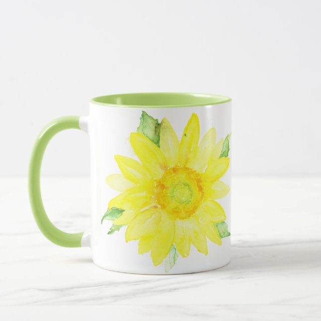 Bright Yellow Summer Sunflower Watercolor Mug (Left)