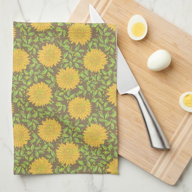 Bright Yellow Summer Sunflowers Kitchen Towel (Quarter Fold)