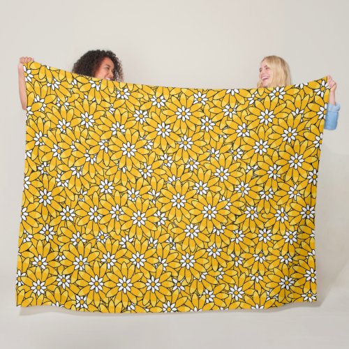 Bright Yellow Summery Flower Pattern Fleece Blanket