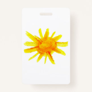 Bright yellow sun painted by hand badge